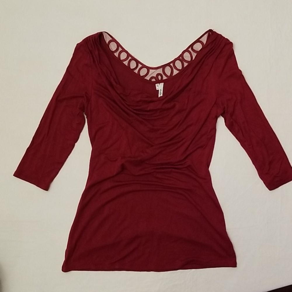 Studio Y Red Cowl Neck 3/4 Sleeve Top